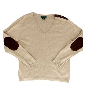 Lauren Ralph Lauren Ribbed Cotton V-Neck Sweater 3X Classic Preppy Casual